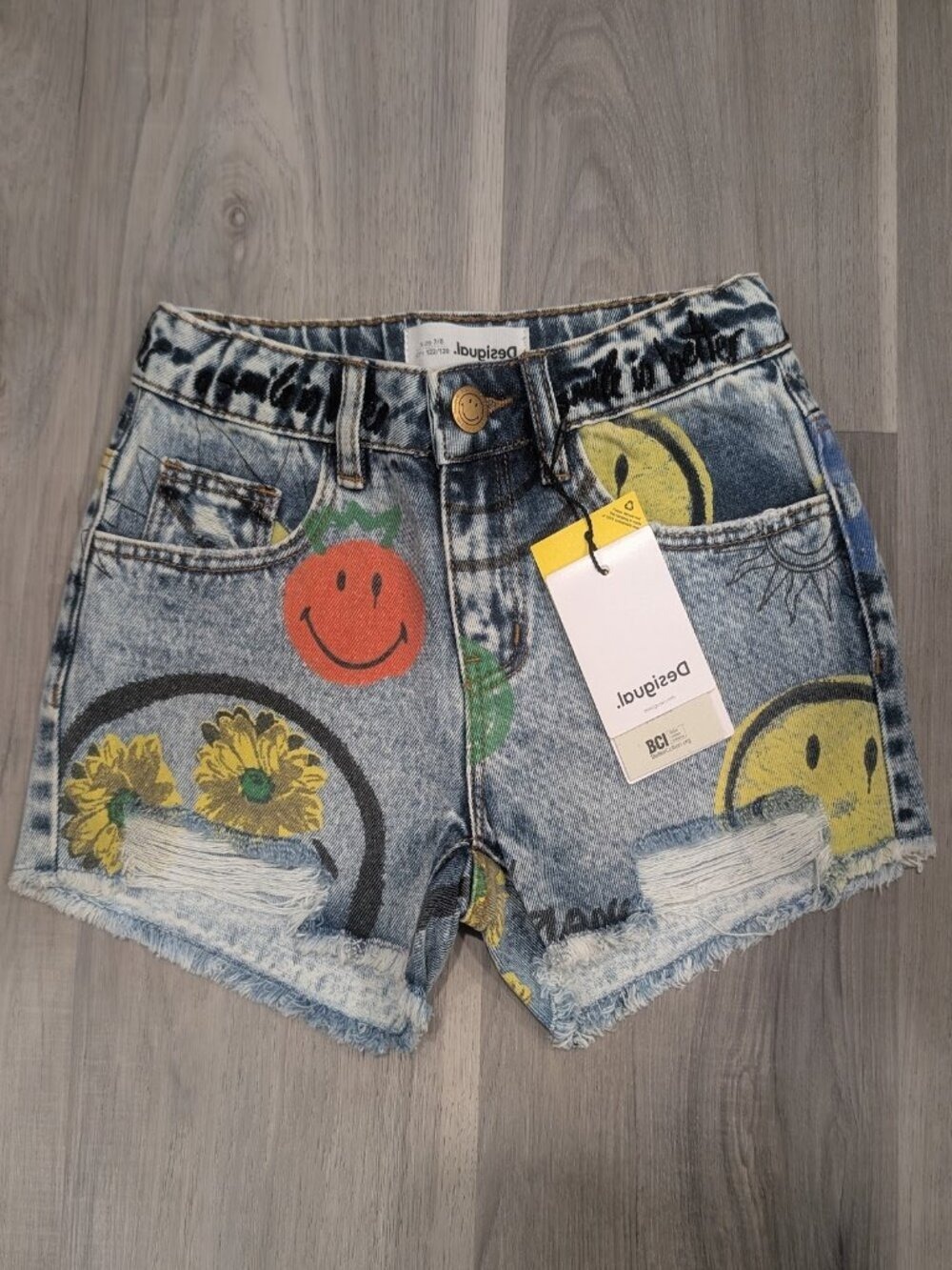 Desigual | Girls Smiley Friends Denim Shorts In Blue
